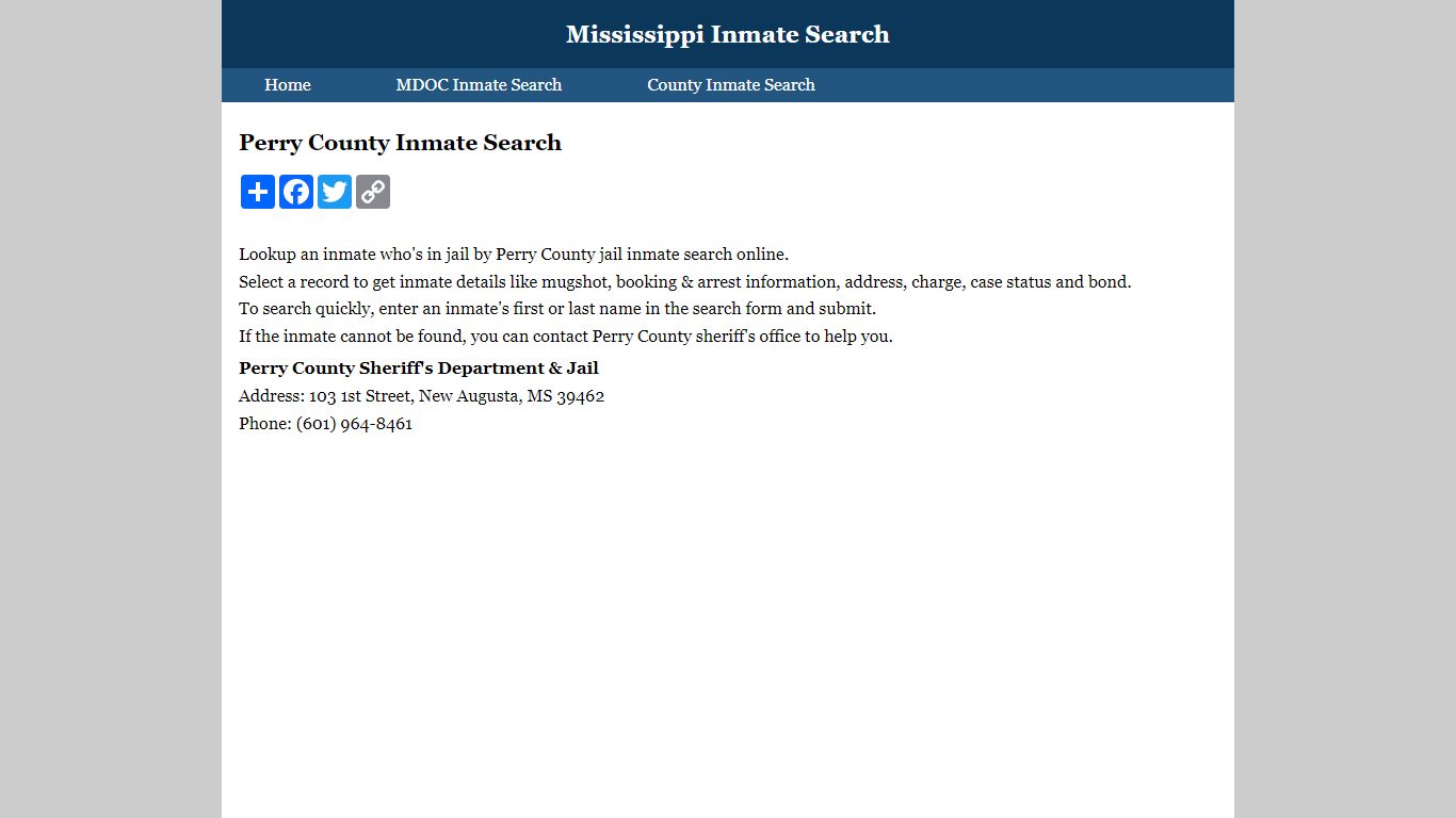 Perry County Inmate Search - Mississippi Inmate Search